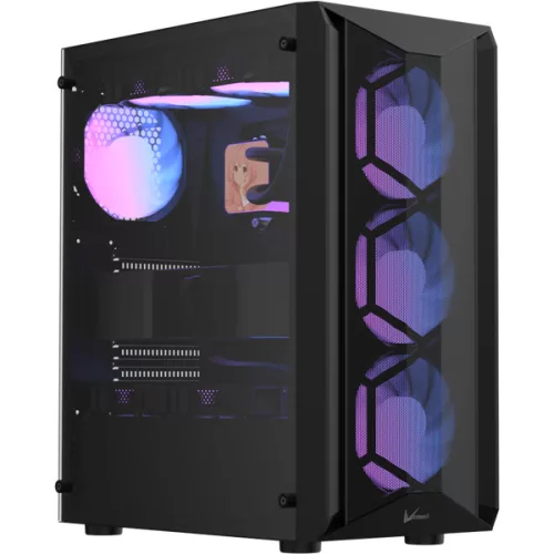 Formula Számítógépház - Air Power G1 Plus Black (fekete, ablakos, 6x12cm venti, mATX, 1xUSB3.0, 1xUSB2.0, 1xType-C)