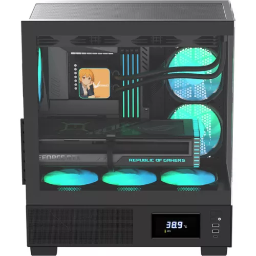 Formula Számítógépház - Crystal E1 FLOE Black (fekete, ablakos, ATX, 2xUSB3.0, 1xType-C)