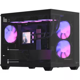   Formula Számítógépház - Crystal Z2M Plus Black AR V2 (fekete, ablakos, mATX,3x12 cm venti,2xUSB2.0, 1xUSB3.0, 1xType-C)