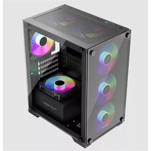 KEEP OUT Számítógépház - XC-201 GLASS (fekete, ablakos, 4x12cm ARGB venti, microATX, 1xUSB2.0, 1xUSB3.0)