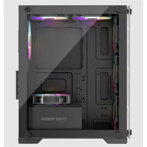KEEP OUT Számítógépház - XC-201 GLASS (fekete, ablakos, 4x12cm ARGB venti, microATX, 1xUSB2.0, 1xUSB3.0)