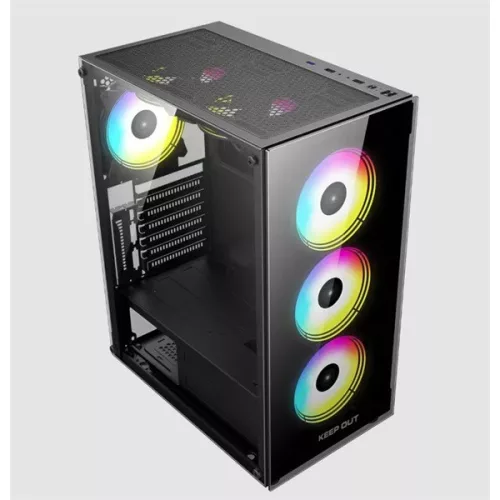 KEEP OUT Számítógépház - XC-210 GLASS (fekete, ablakos, 4x12cm ARGB venti, ATX, 2xUSB2.0, 1xUSB3.0)