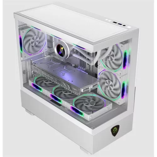 KEEP OUT Számítógépház - XC-301W GLASS (fehér, ablakos, 3x12cm ARGB venti, microATX, 1xUSB2.0, 1xUSB3.0)