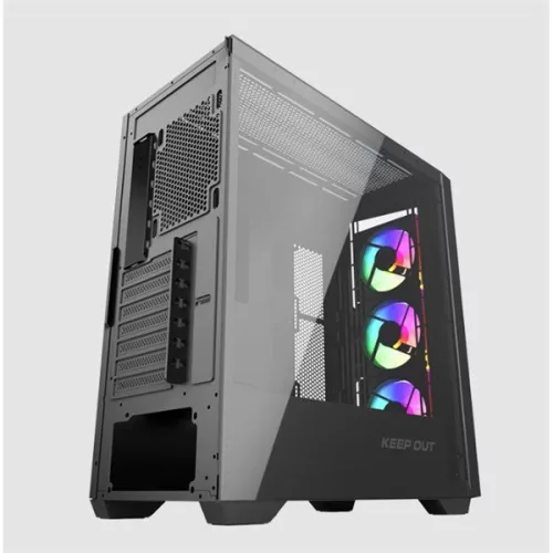KEEP OUT Számítógépház - XC-500 GLASS (fekete, ablakos, 3x12cm ARGB venti, EATX, microATX, 2xUSB2.0, 1xUSB3.0)