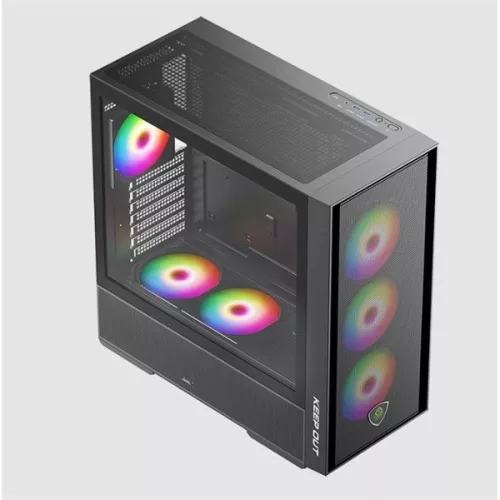 KEEP OUT Számítógépház - XC-805 MESH (fekete, ablakos, 6x12cm ARGB venti, microATX, 2xUSB2.0, 2xUSB3.0)