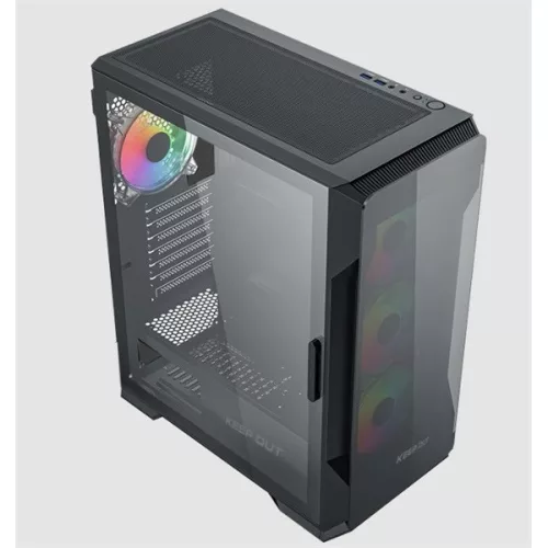 KEEP OUT Számítógépház - XC-901 PRO (fekete, ablakos, 4x12cm ARGB venti, microATX,  1xUSB3.0, 1xType-C)