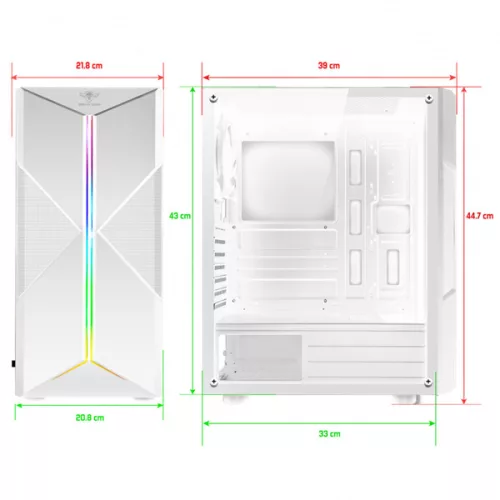 Spirit of Gamer Számítógépház - CLONE 3 White (fekete, ablakos, 2x12cm ventilátor, alsó táp,  ATX, 1xUSB3.0, 2xUSB2.0)