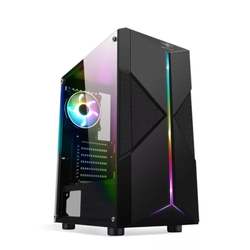 Spirit of Gamer Számítógépház - CLONE 3 Black (fekete, ablakos, 2x12cm ventilátor, alsó táp,  ATX, 1xUSB3.0, 2xUSB2.0)