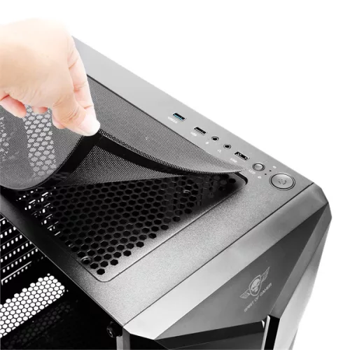 Spirit of Gamer Számítógépház - CLONE 3 Black (fekete, ablakos, 2x12cm ventilátor, alsó táp,  ATX, 1xUSB3.0, 2xUSB2.0)