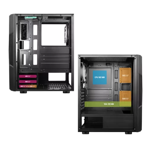 Spirit of Gamer Számítógépház - CLONE 3 Black (fekete, ablakos, 2x12cm ventilátor, alsó táp,  ATX, 1xUSB3.0, 2xUSB2.0)