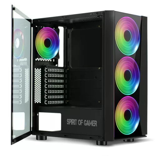 Spirit of Gamer Számítógépház - GHOST III RGB (fekete, ablakos, 4x12cm ventilátor, ATX, mATX, 2xUSB3.0, 1xUSB2.0)