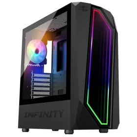   Spirit of Gamer Számítógépház - INFINITY Black (fekete, ablakos, 2x12cm ventilátor, alsó táp,  ATX, 1xUSB3.0, 2xUSB2.0)