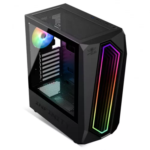 Spirit of Gamer Számítógépház - INFINITY Black (fekete, ablakos, 2x12cm ventilátor, alsó táp,  ATX, 1xUSB3.0, 2xUSB2.0)