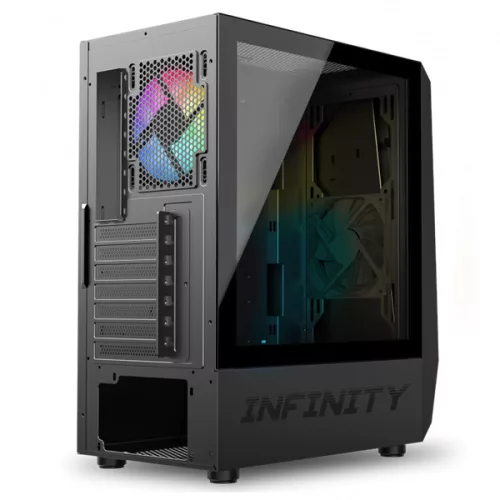 Spirit of Gamer Számítógépház - INFINITY Black (fekete, ablakos, 2x12cm ventilátor, alsó táp,  ATX, 1xUSB3.0, 2xUSB2.0)