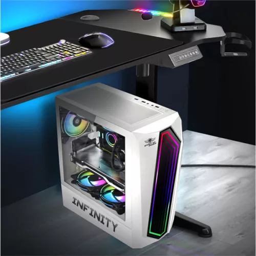 Spirit of Gamer Számítógépház - INFINITY White (fekete, ablakos, 2x12cm ventilátor, alsó táp,  ATX, 1xUSB3.0, 2xUSB2.0)