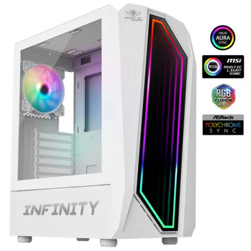 Spirit of Gamer Számítógépház - INFINITY White (fekete, ablakos, 2x12cm ventilátor, alsó táp,  ATX, 1xUSB3.0, 2xUSB2.0)
