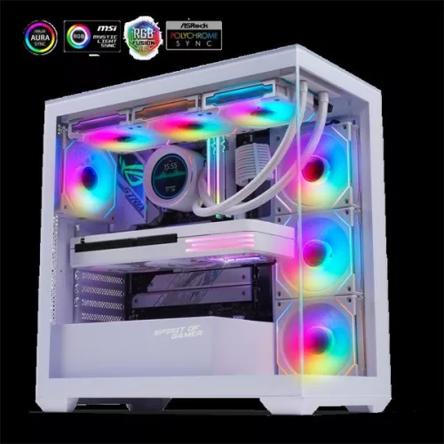 Spirit of Gamer Számítógépház - SPARK Arctic (fehér, ablakos, 6x12cm ventilátor, alsó táp,  ATX, 2xUSB3.0, 1xUSB-C)