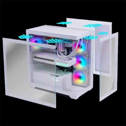 Spirit of Gamer Számítógépház - SPARK Arctic (fehér, ablakos, 6x12cm ventilátor, alsó táp,  ATX, 2xUSB3.0, 1xUSB-C)