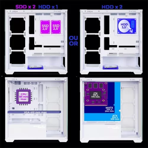 Spirit of Gamer Számítógépház - SPARK Arctic (fehér, ablakos, 6x12cm ventilátor, alsó táp,  ATX, 2xUSB3.0, 1xUSB-C)