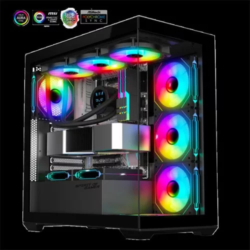 Spirit of Gamer Számítógépház - SPARK Black (fekete, ablakos, 6x12cm ventilátor, alsó táp,  ATX, 2xUSB3.0, 1xUSB-C)