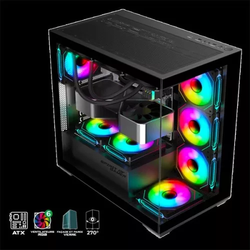 Spirit of Gamer Számítógépház - SPARK Black (fekete, ablakos, 6x12cm ventilátor, alsó táp,  ATX, 2xUSB3.0, 1xUSB-C)