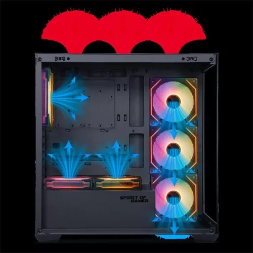 Spirit of Gamer Számítógépház - SPARK Black (fekete, ablakos, 6x12cm ventilátor, alsó táp,  ATX, 2xUSB3.0, 1xUSB-C)