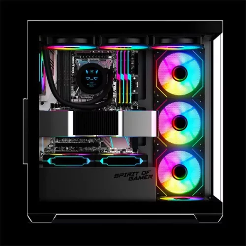 Spirit of Gamer Számítógépház - SPARK Black (fekete, ablakos, 6x12cm ventilátor, alsó táp,  ATX, 2xUSB3.0, 1xUSB-C)