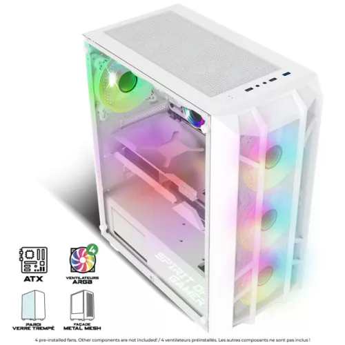 Spirit of Gamer Számítógépház - REBEL NX White (fekete, ablakos, 4x12cm ventilátor, alsó táp,  ATX, 1xUSB3.0, 2xUSB2.0)