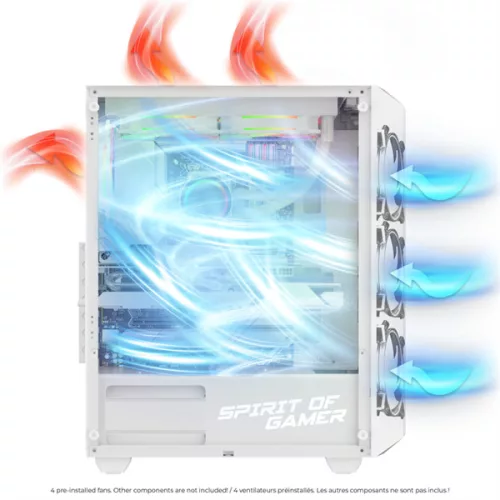 Spirit of Gamer Számítógépház - REBEL NX White (fekete, ablakos, 4x12cm ventilátor, alsó táp,  ATX, 1xUSB3.0, 2xUSB2.0)