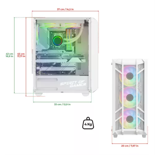 Spirit of Gamer Számítógépház - REBEL NX White (fekete, ablakos, 4x12cm ventilátor, alsó táp,  ATX, 1xUSB3.0, 2xUSB2.0)