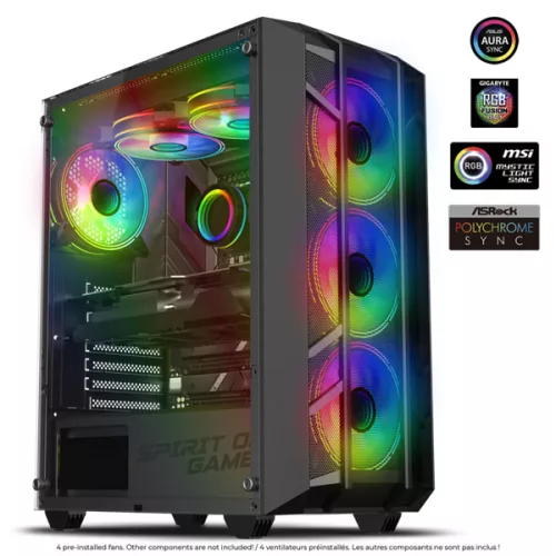 Spirit of Gamer Számítógépház - REBEL NX Black (fekete, ablakos, 4x12cm ventilátor, alsó táp,  ATX, 1xUSB3.0, 2xUSB2.0)