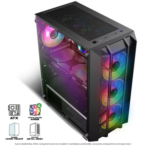 Spirit of Gamer Számítógépház - REBEL NX Black (fekete, ablakos, 4x12cm ventilátor, alsó táp,  ATX, 1xUSB3.0, 2xUSB2.0)