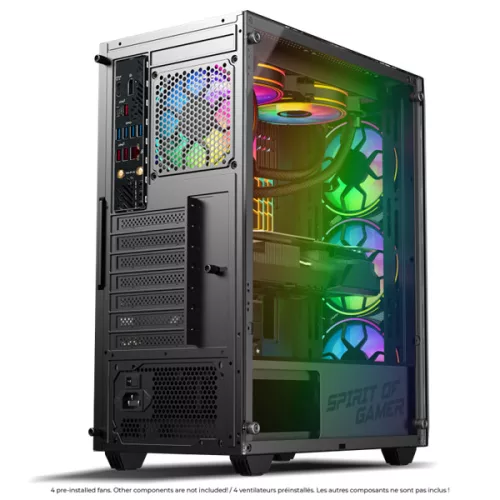 Spirit of Gamer Számítógépház - REBEL NX Black (fekete, ablakos, 4x12cm ventilátor, alsó táp,  ATX, 1xUSB3.0, 2xUSB2.0)