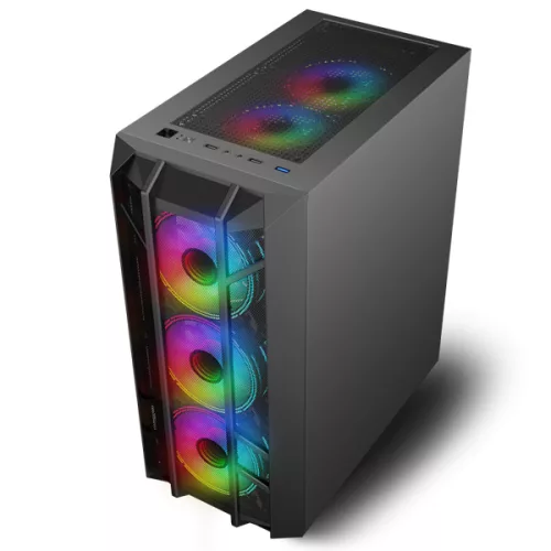 Spirit of Gamer Számítógépház - REBEL NX Black (fekete, ablakos, 4x12cm ventilátor, alsó táp,  ATX, 1xUSB3.0, 2xUSB2.0)