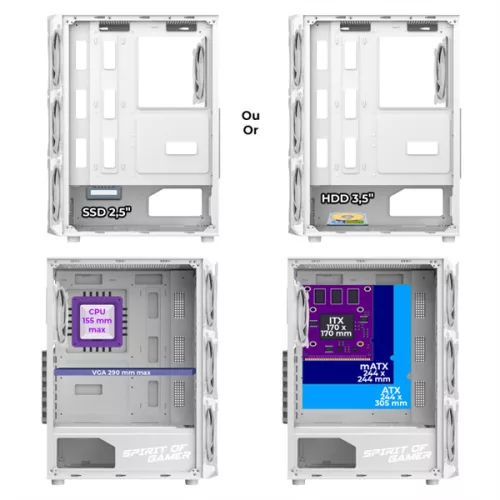 Spirit of Gamer Számítógépház - REBEL XT White (fekete, ablakos, 4x12cm ventilátor, alsó táp,  ATX, 1xUSB3.0, 2xUSB2.0)