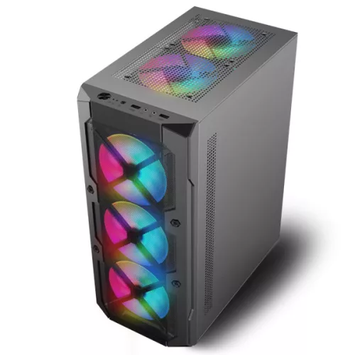 Spirit of Gamer Számítógépház - REBEL XT Black (fekete, ablakos, 4x12cm ventilátor, alsó táp,  ATX, 1xUSB3.0, 2xUSB2.0)