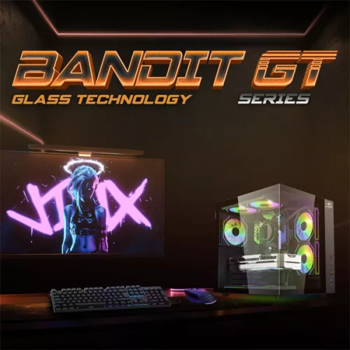 Spirit of Gamer Számítógépház - BANDIT GT (fekete, ablakos, 3x12cm ventilátor, alsó táp,  ATX, 1x USB-C, 3x USB-A)