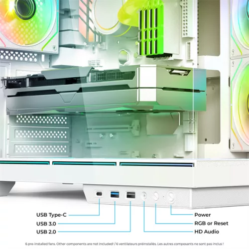 Spirit of Gamer Számítógépház - VIPER CRX White (fekete, ablakos, 6x12cm ventilátor, alsó táp,  ATX, 1x USB-C, 2x USB-A)