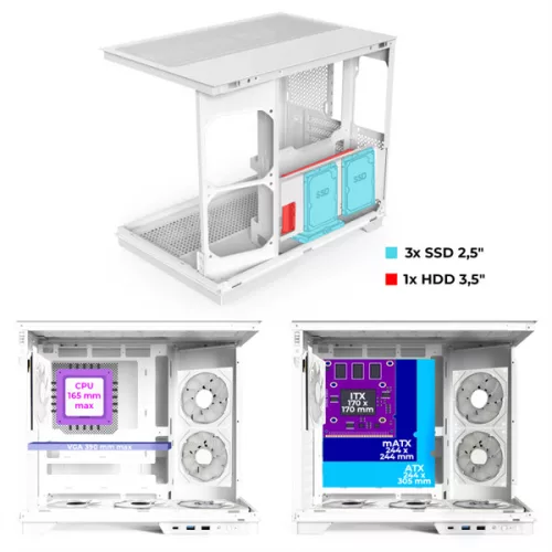 Spirit of Gamer Számítógépház - VIPER CRX White (fekete, ablakos, 6x12cm ventilátor, alsó táp,  ATX, 1x USB-C, 2x USB-A)