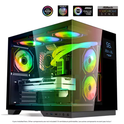 Spirit of Gamer Számítógépház - VIPER CRX Black (fekete, ablakos, 6x12cm ventilátor, alsó táp,  ATX, 1x USB-C, 2x USB-A)