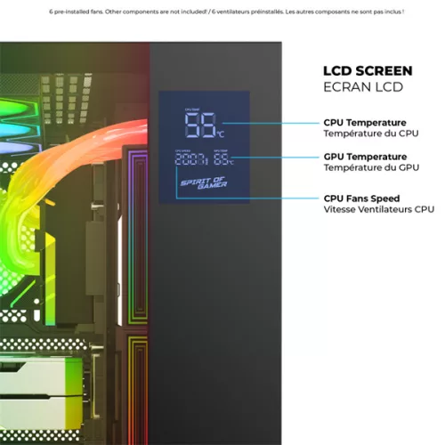 Spirit of Gamer Számítógépház - VIPER CRX Black (fekete, ablakos, 6x12cm ventilátor, alsó táp,  ATX, 1x USB-C, 2x USB-A)
