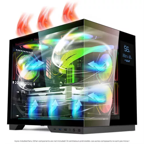 Spirit of Gamer Számítógépház - VIPER CRX Black (fekete, ablakos, 6x12cm ventilátor, alsó táp,  ATX, 1x USB-C, 2x USB-A)