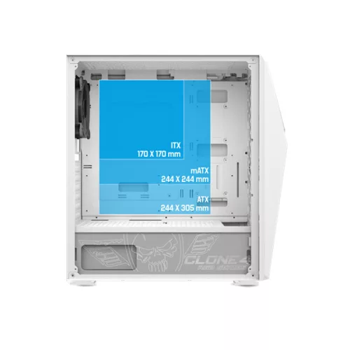 Spirit of Gamer Számítógépház - CLONE 4 White (fekete, ablakos, 2x12cm ventilátor, alsó táp,  ATX, 1xUSB3.0, 2xUSB2.0)