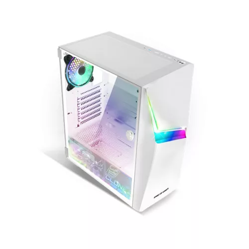 Spirit of Gamer Számítógépház - CLONE 4 White (fekete, ablakos, 2x12cm ventilátor, alsó táp,  ATX, 1xUSB3.0, 2xUSB2.0)