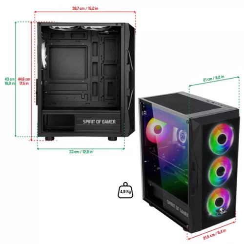 Spirit of Gamer Számítógépház - Rogue VII RGB (fekete, ablakos, 6x12cm ventilátor, alsó táp,  mATX, 1xUSB3.0, 2xUSB2.0)