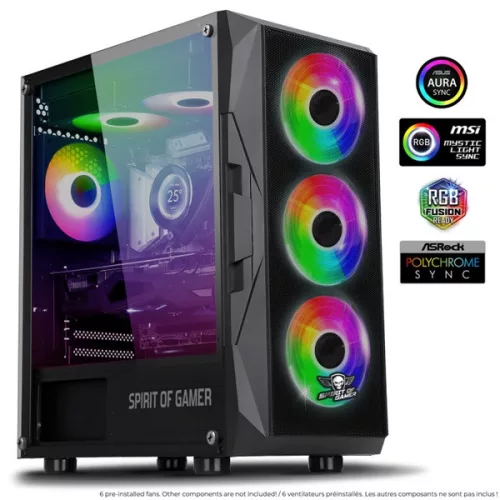 Spirit of Gamer Számítógépház - Rogue VII RGB (fekete, ablakos, 6x12cm ventilátor, alsó táp,  mATX, 1xUSB3.0, 2xUSB2.0)