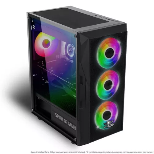 Spirit of Gamer Számítógépház - Rogue VII RGB (fekete, ablakos, 6x12cm ventilátor, alsó táp,  mATX, 1xUSB3.0, 2xUSB2.0)
