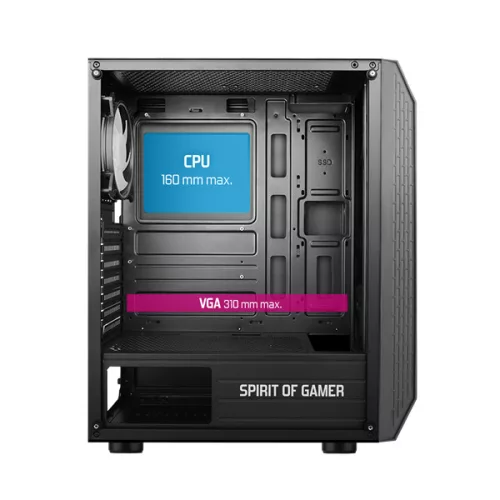 Spirit of Gamer Számítógépház - Rogue VI RGB (fekete, ablakos, 4x12cm ventilátor, alsó táp,  ATX, 1xUSB3.0, 2xUSB2.0)