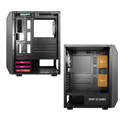 Spirit of Gamer Számítógépház - Rogue VI RGB (fekete, ablakos, 4x12cm ventilátor, alsó táp,  ATX, 1xUSB3.0, 2xUSB2.0)