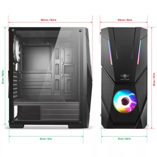 Spirit of Gamer Számítógépház - Rogue V RGB (fekete, ablakos, 2x12cm ventilátor, alsó táp,  ATX, 1xUSB3.0, 2xUSB2.0)
